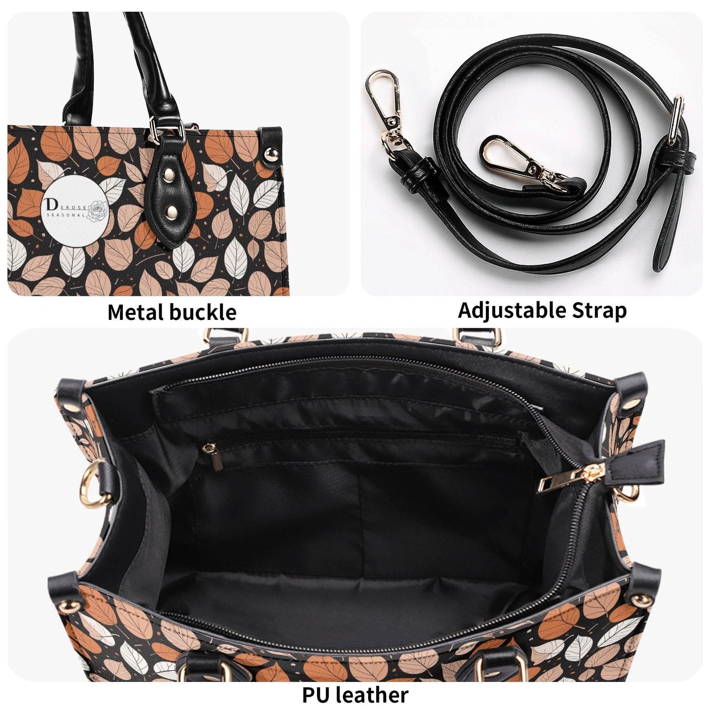 Dark Leaves Luxury Women Leather Handbag (3 sizes) - DeRose Seasonal
