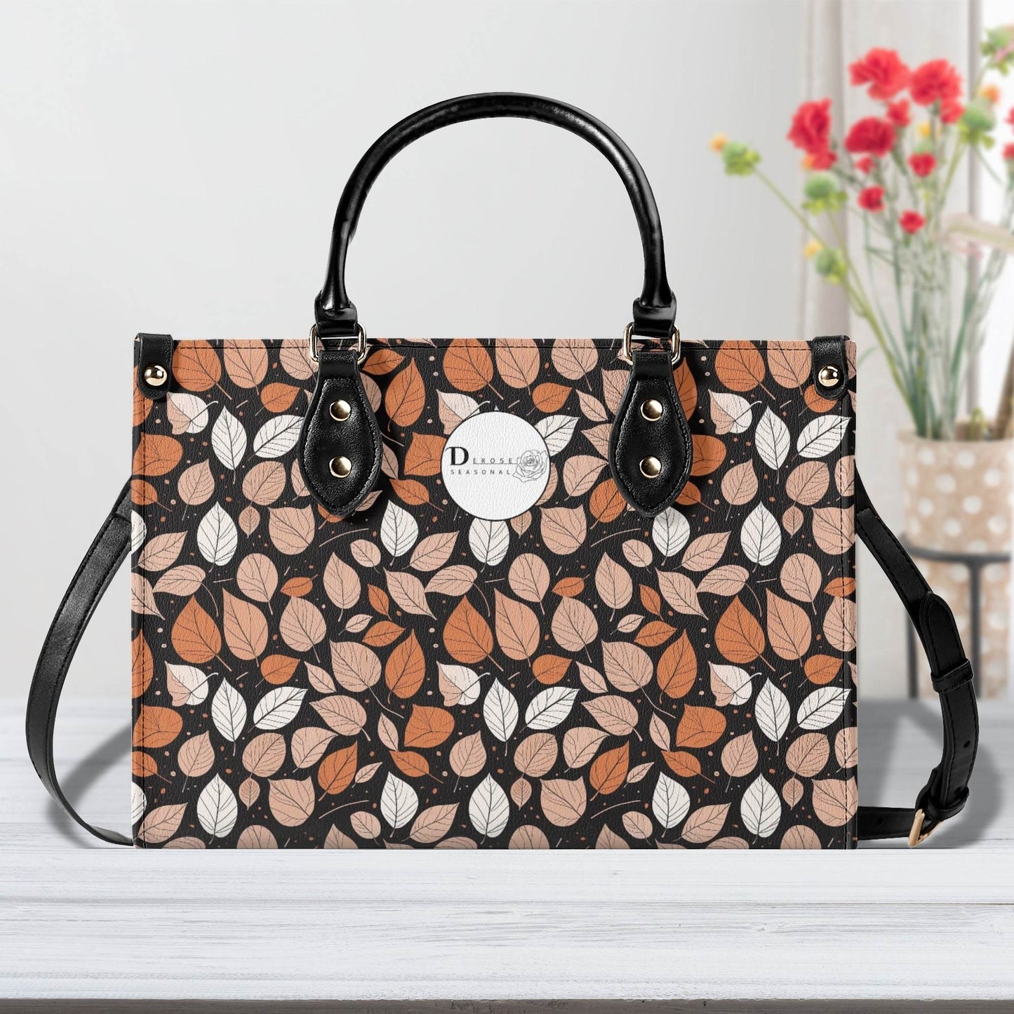 Dark Leaves Luxury Women Leather Handbag (3 sizes) - DeRose Seasonal