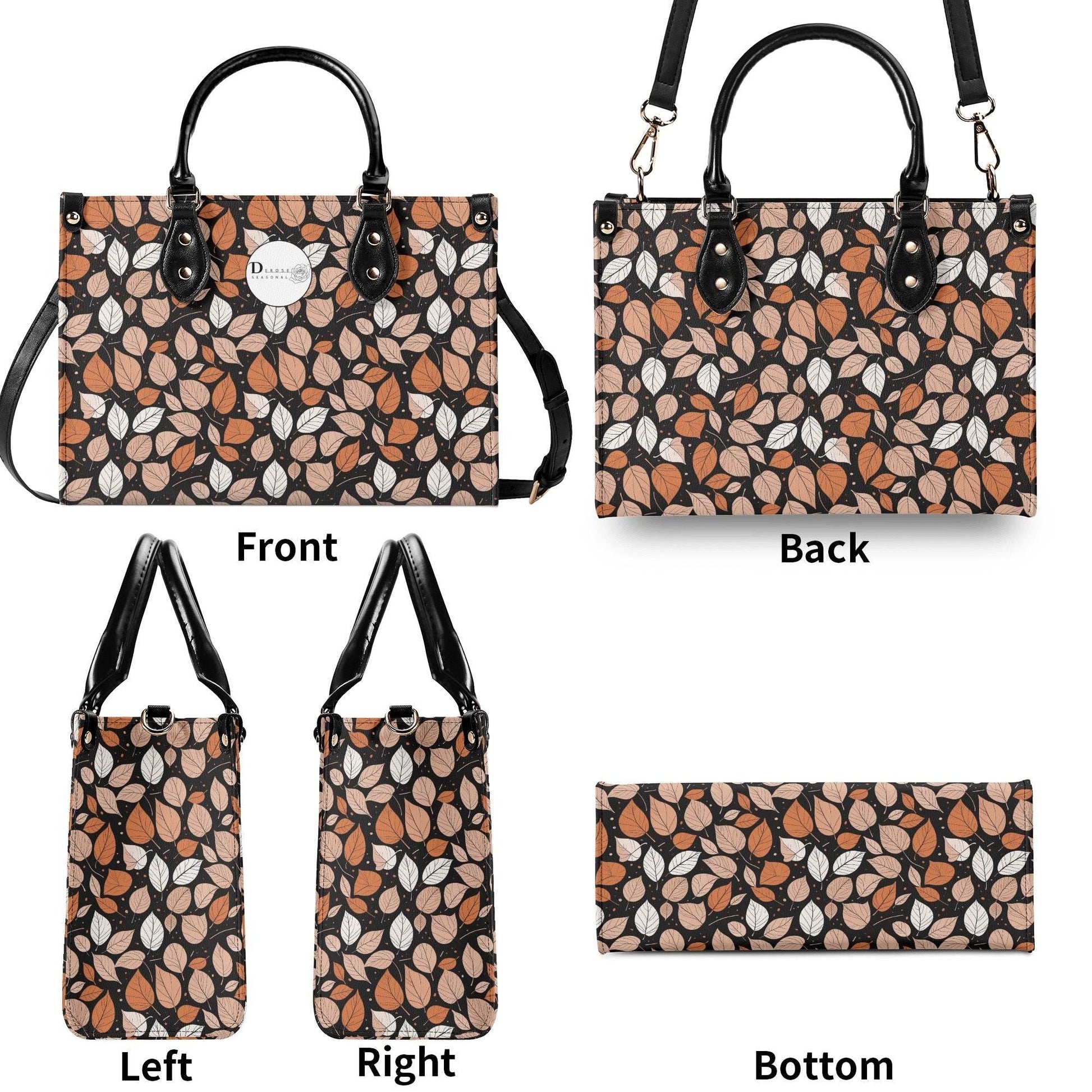 Dark Leaves Luxury Women Leather Handbag (3 sizes) - DeRose Seasonal