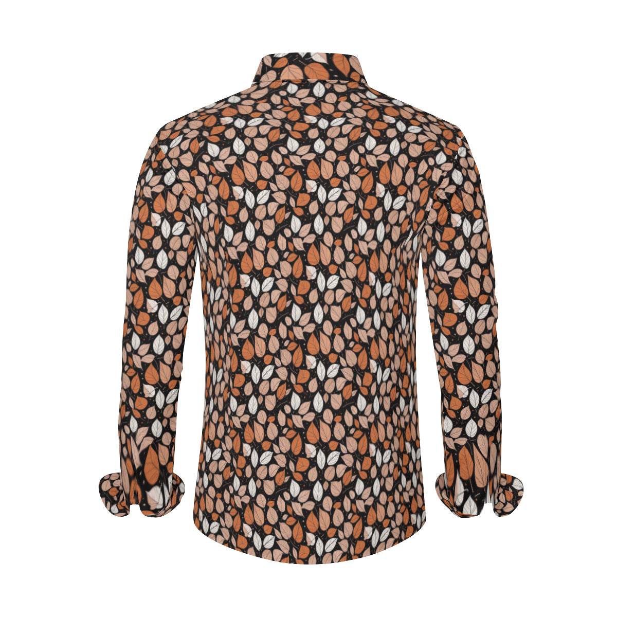Dark Leaves Men's Classic Long-Sleeved Button up Polyester Dress Shirt - DeRose Seasonal