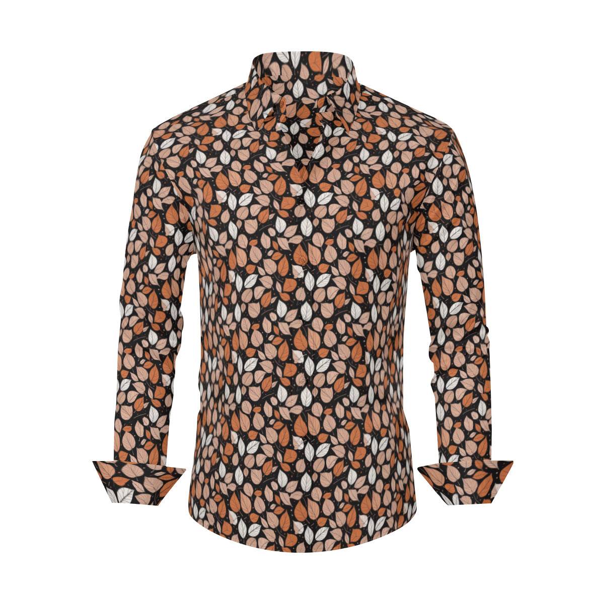 Dark Leaves Men's Classic Long-Sleeved Button up Polyester Dress Shirt - DeRose Seasonal
