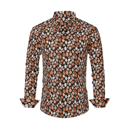 Dark Leaves Men's Classic Long-Sleeved Button up Polyester Dress Shirt - DeRose Seasonal