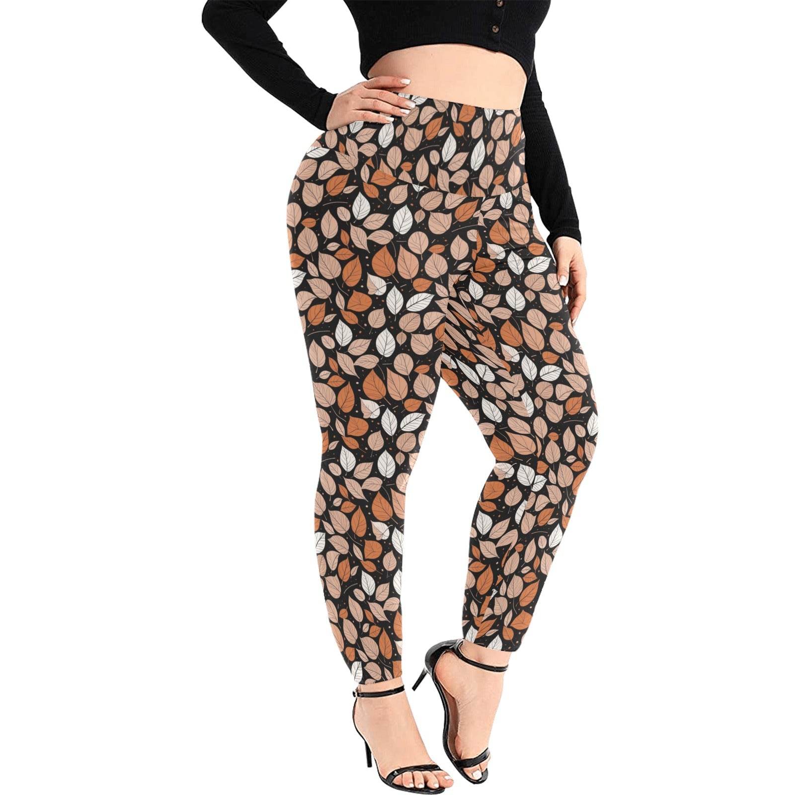 Dark Leaves Women's Plus Size High Waited Leggings Women's High Waist Leggings(Plus Size)(ModelL45) - DeRose Seasonal