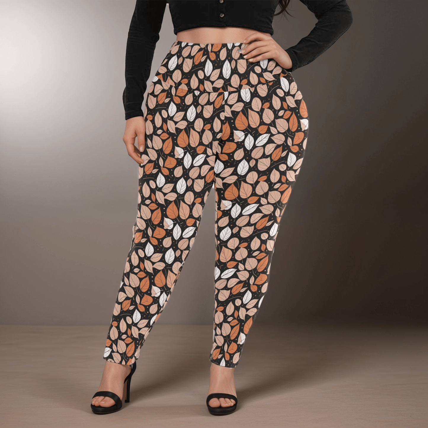 Dark Leaves Women's Plus Size High Waited Leggings Women's High Waist Leggings(Plus Size)(ModelL45) - DeRose Seasonal