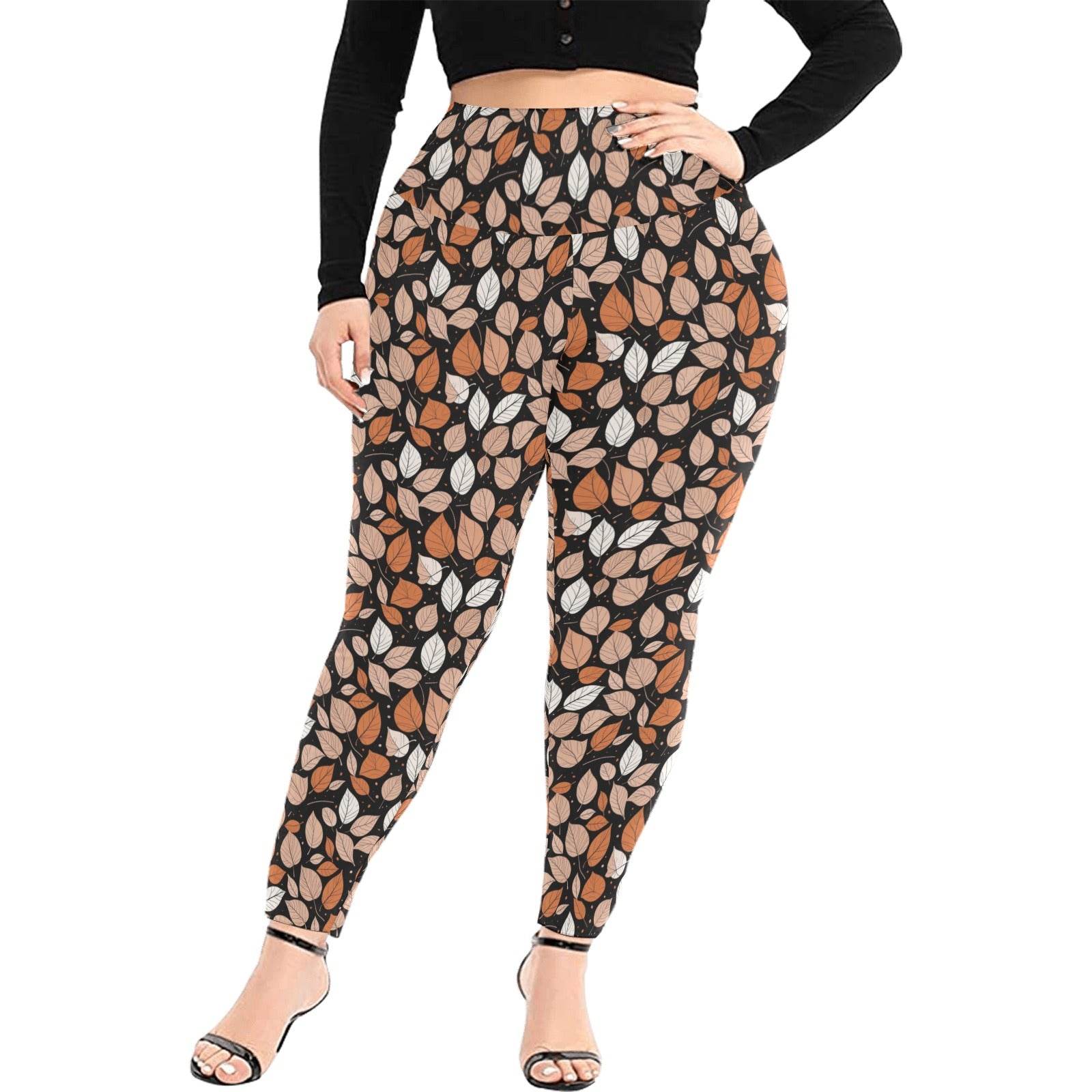 Dark Leaves Women's Plus Size High Waited Leggings Women's High Waist Leggings(Plus Size)(ModelL45) - DeRose Seasonal