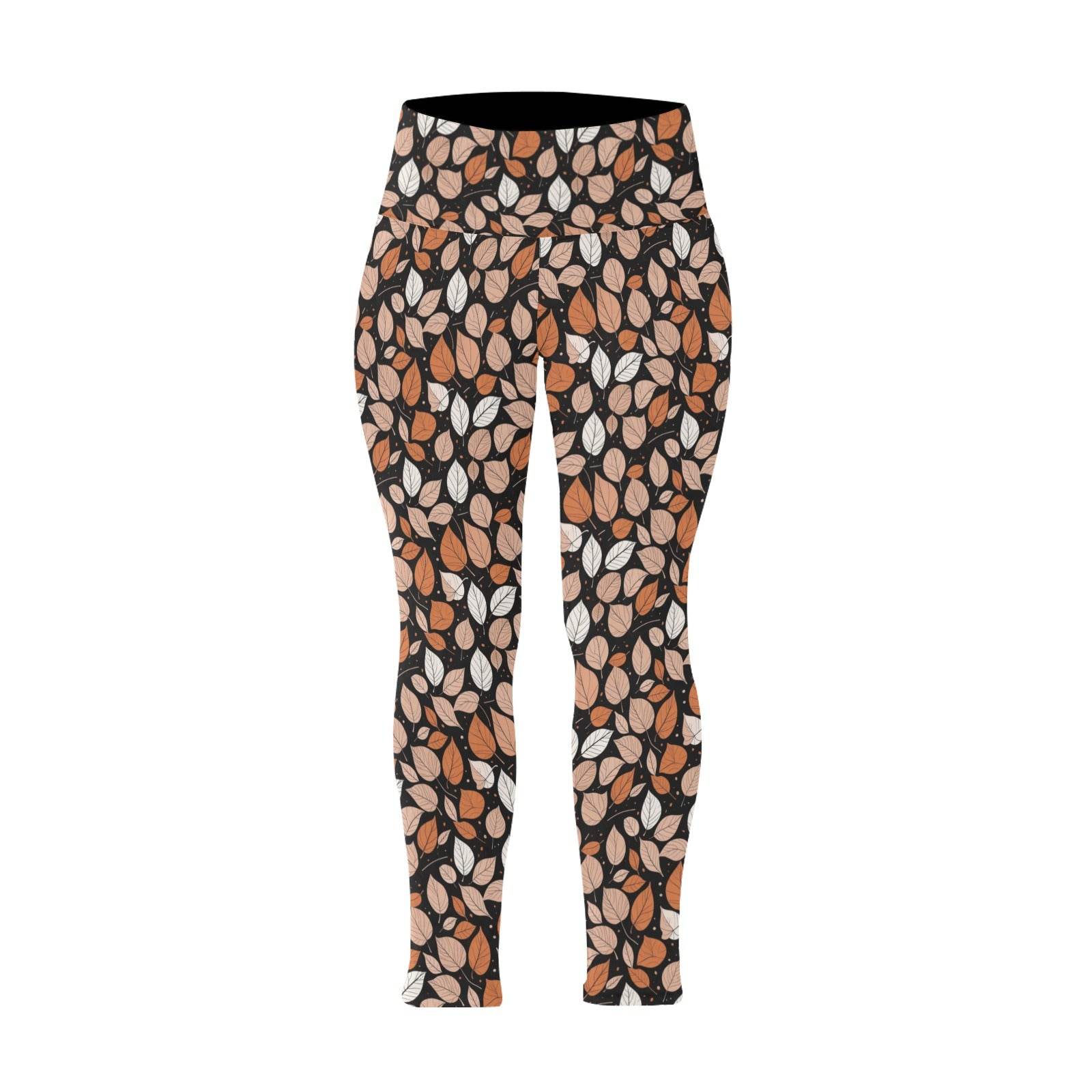 Dark Leaves Women's Plus Size High Waited Leggings Women's High Waist Leggings(Plus Size)(ModelL45) - DeRose Seasonal