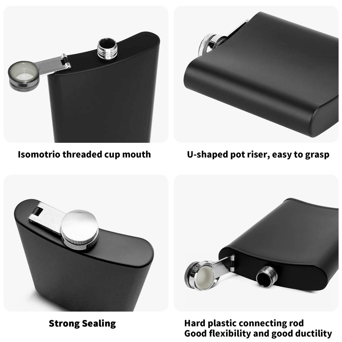Skull and Rose -DeathDrip Branding Flask Set 7oz Black Stainless Steel with A Gift Box - DeRose Seasonal
