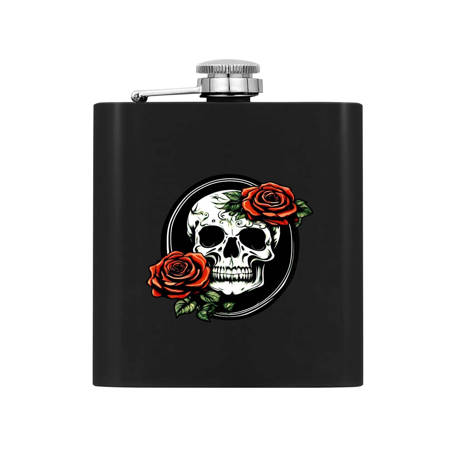 Skull and Rose -DeathDrip Branding Flask Set 7oz Black Stainless Steel with A Gift Box - DeRose Seasonal
