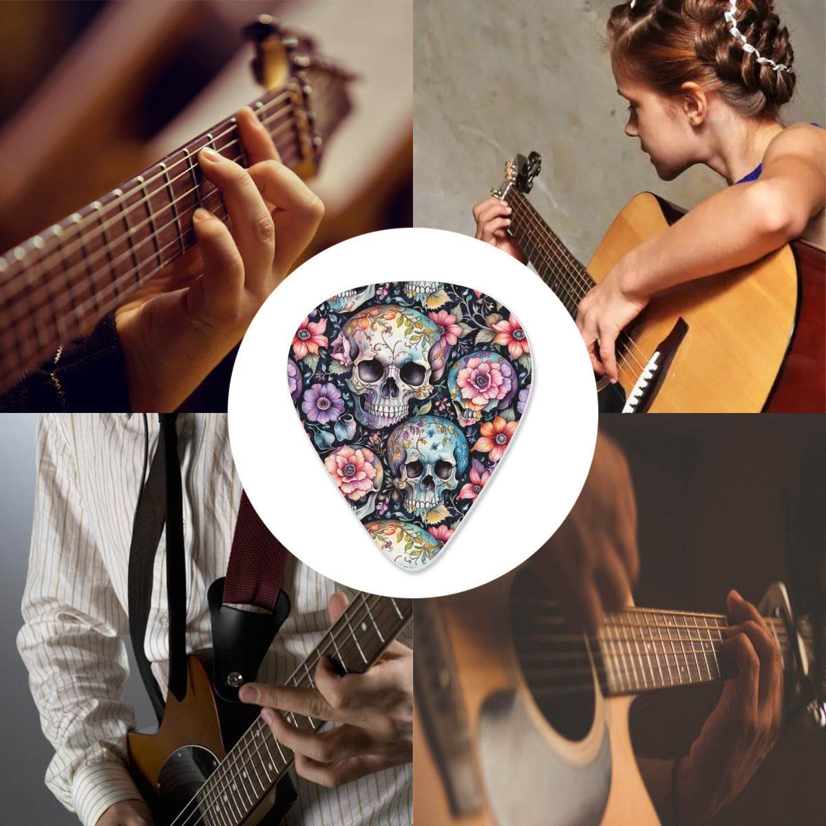 DeathDrip Pastel Floral and Skulls Guitar Plastic Picks (Set of 6) - DeRose Seasonal