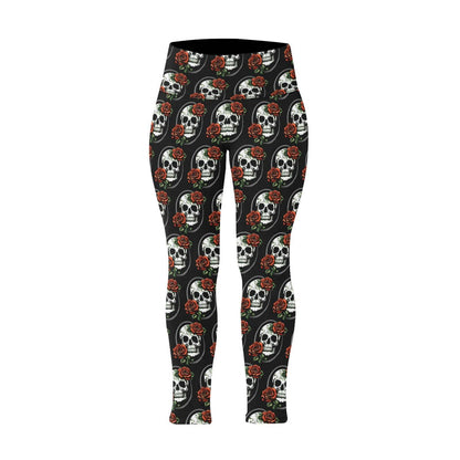 DeathDrip Skull and Rose Women's Plus Size High Waited Leggings Women's High Waist Leggings(Plus Size)(ModelL45) - DeRose Seasonal
