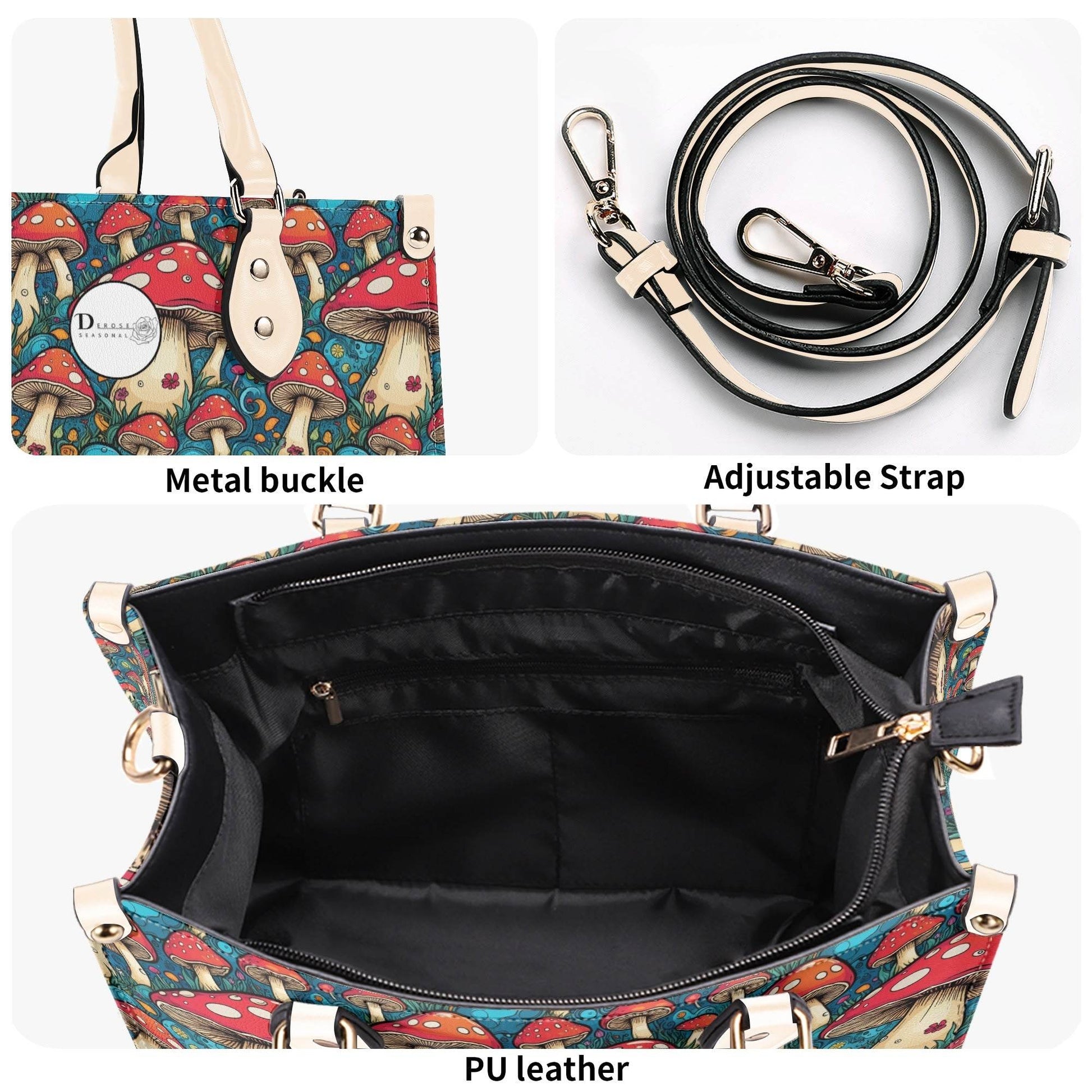 Deathcap Mushroom Luxury Women Leather Handbag (3 sizes) - DeRose Seasonal