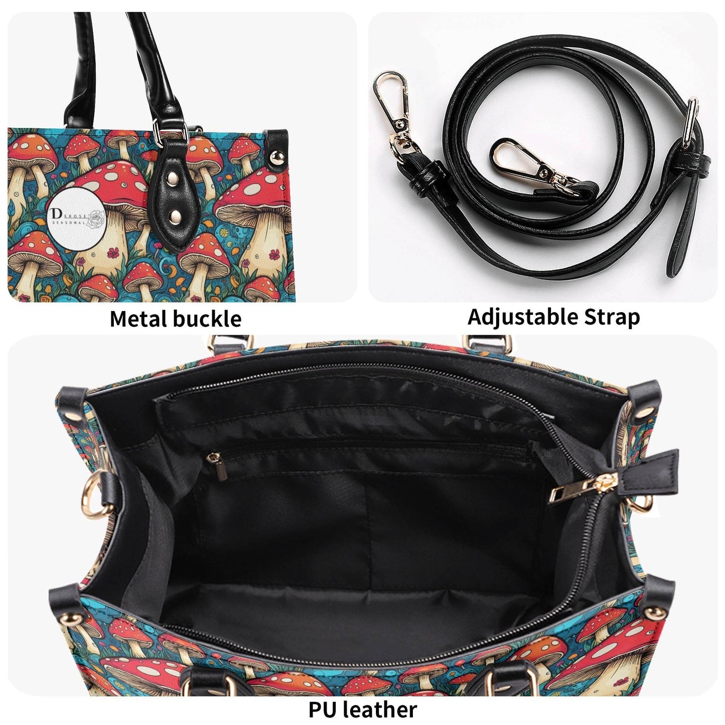 Deathcap Mushroom Luxury Women Leather Handbag (3 sizes) - DeRose Seasonal