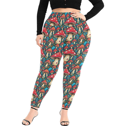 Deathcap Mushrooms Women's Plus Size High Waited Leggings Women's High Waist Leggings(Plus Size)(ModelL45) - DeRose Seasonal