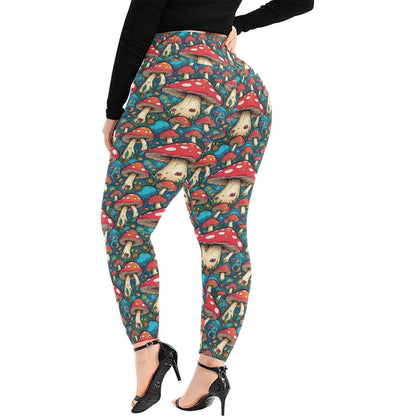 Deathcap Mushrooms Women's Plus Size High Waited Leggings Women's High Waist Leggings(Plus Size)(ModelL45) - DeRose Seasonal