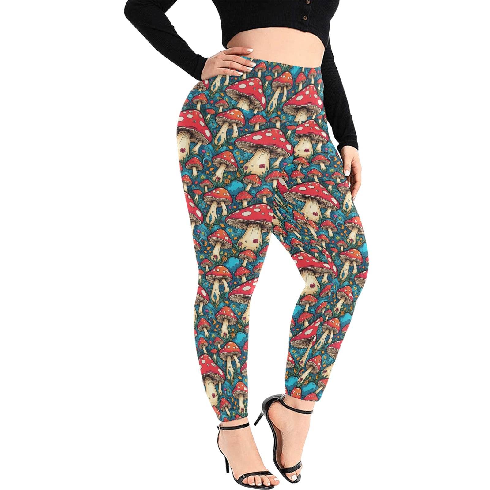 Deathcap Mushrooms Women's Plus Size High Waited Leggings Women's High Waist Leggings(Plus Size)(ModelL45) - DeRose Seasonal
