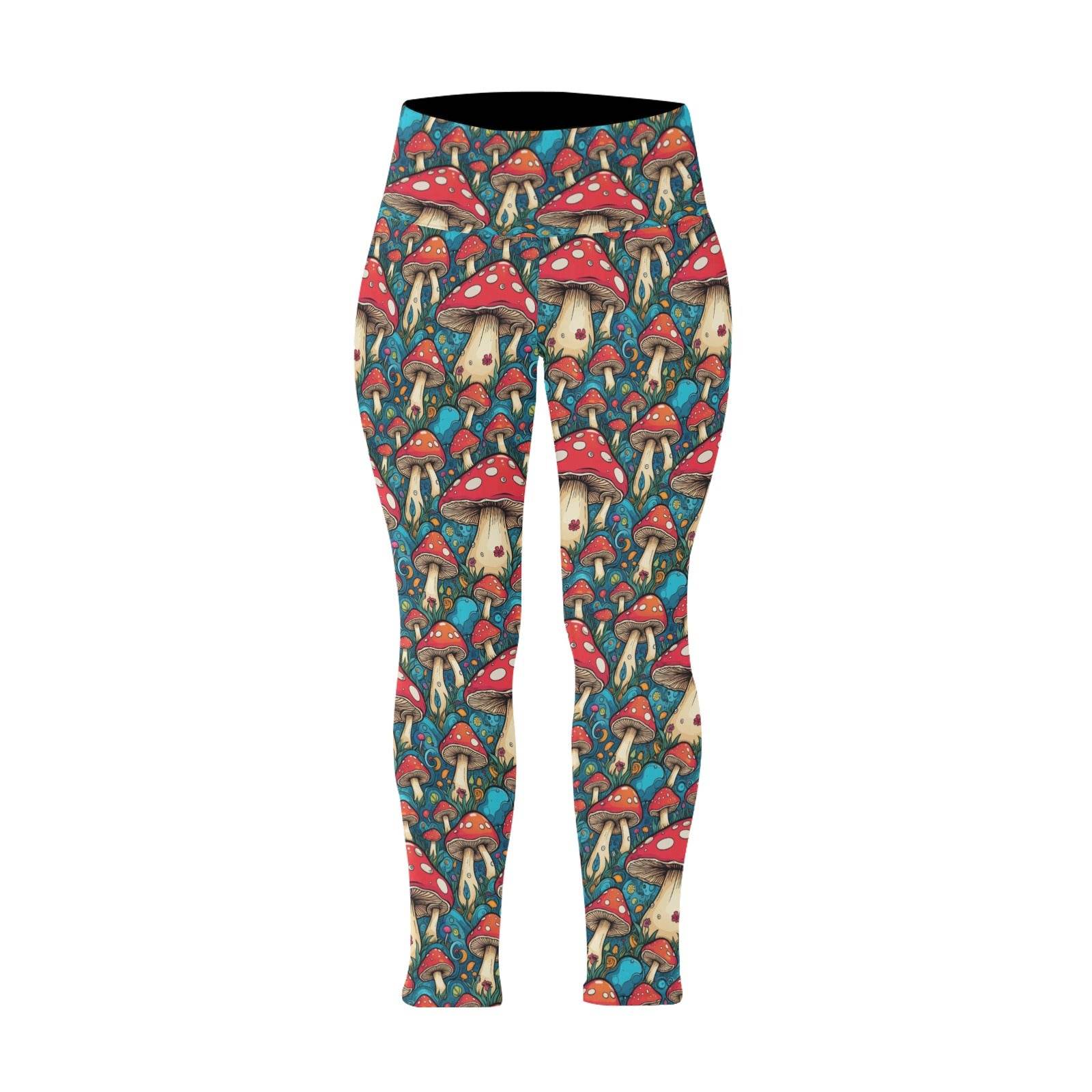 Deathcap Mushrooms Women's Plus Size High Waited Leggings Women's High Waist Leggings(Plus Size)(ModelL45) - DeRose Seasonal