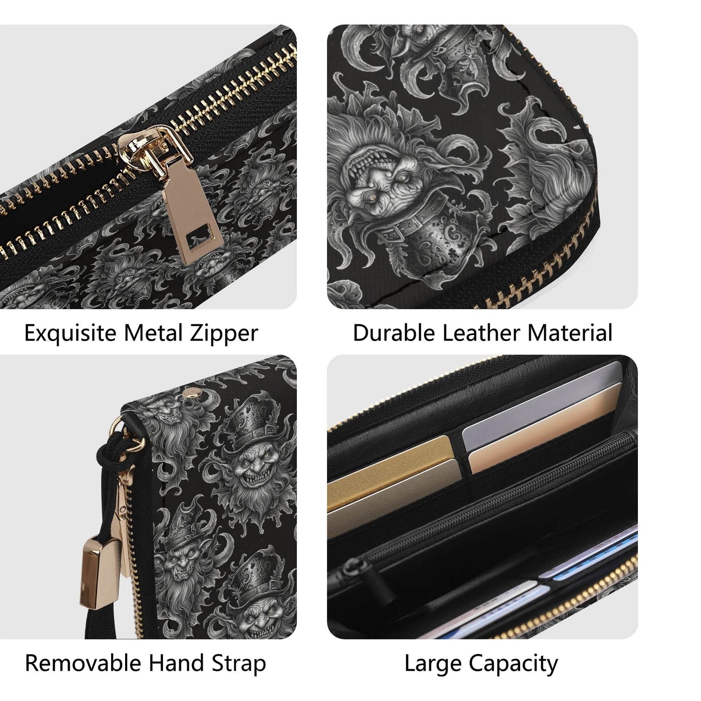 Demon Leprechaun Women's Leather Zipper Wristlet Wallet - DeRose Seasonal