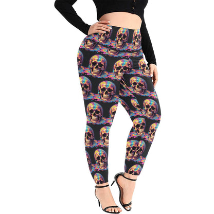 Dripping Skull Women's Plus Size High Waited Leggings Women's High Waist Leggings(Plus Size)(ModelL45) - DeRose Seasonal