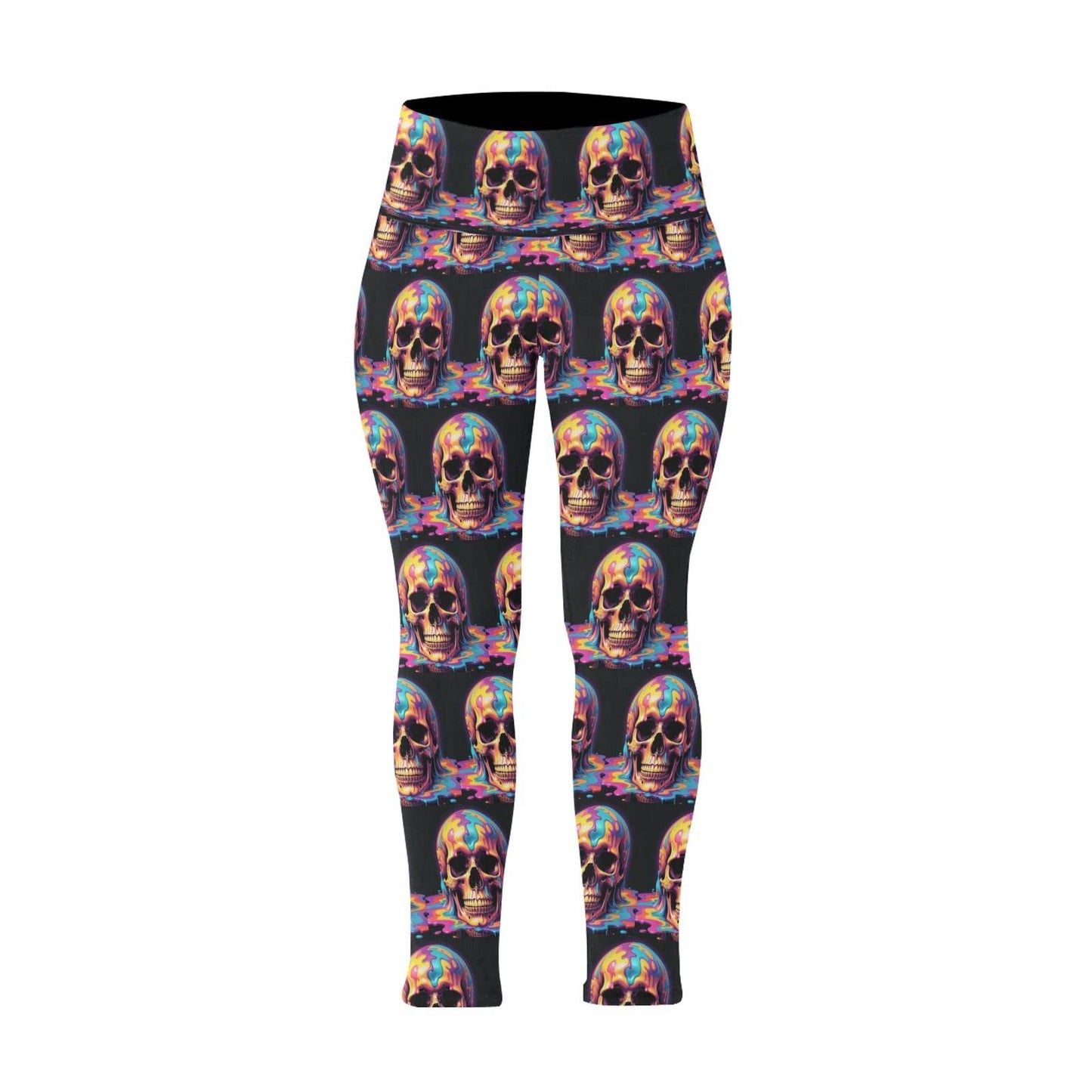 Dripping Skull Women's Plus Size High Waited Leggings Women's High Waist Leggings(Plus Size)(ModelL45) - DeRose Seasonal
