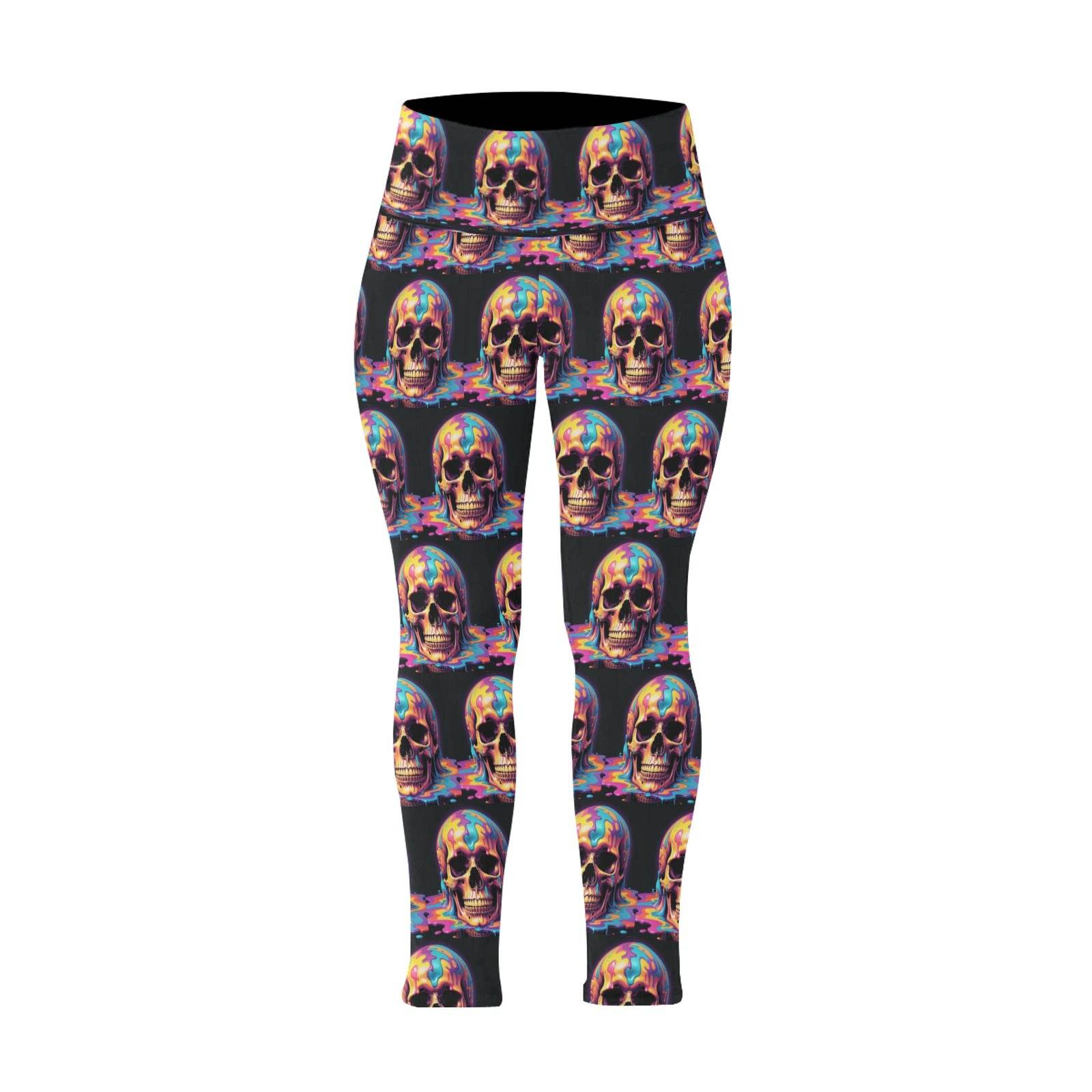 Dripping Skull Women's Plus Size High Waited Leggings Women's High Waist Leggings(Plus Size)(ModelL45) - DeRose Seasonal