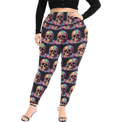Dripping Skull Women's Plus Size High Waited Leggings Women's High Waist Leggings(Plus Size)(ModelL45) - DeRose Seasonal