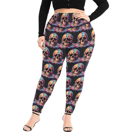 Dripping Skull Women's Plus Size High Waited Leggings Women's High Waist Leggings(Plus Size)(ModelL45) - DeRose Seasonal