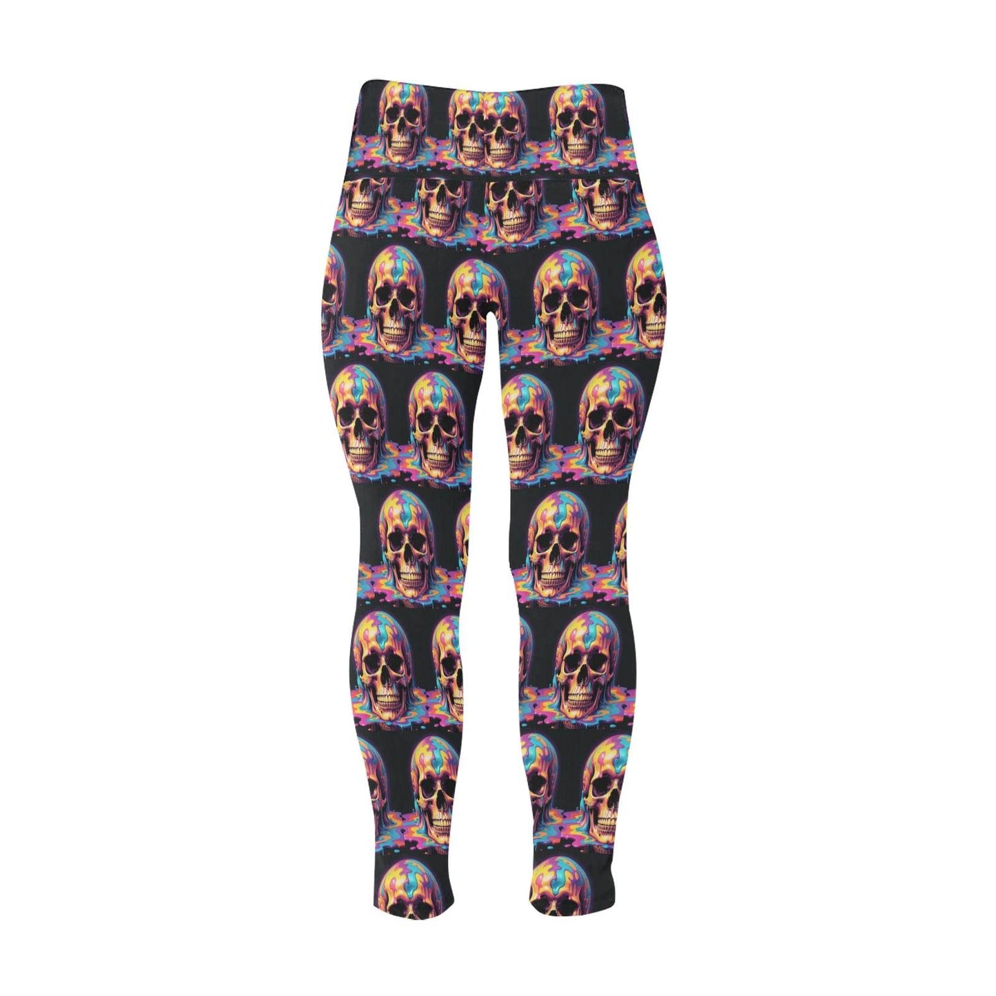 Dripping Skull Women's Plus Size High Waited Leggings Women's High Waist Leggings(Plus Size)(ModelL45) - DeRose Seasonal