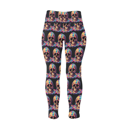 Dripping Skull Women's Plus Size High Waited Leggings Women's High Waist Leggings(Plus Size)(ModelL45) - DeRose Seasonal