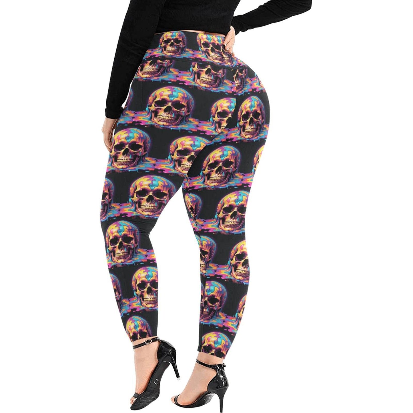 Dripping Skull Women's Plus Size High Waited Leggings Women's High Waist Leggings(Plus Size)(ModelL45) - DeRose Seasonal