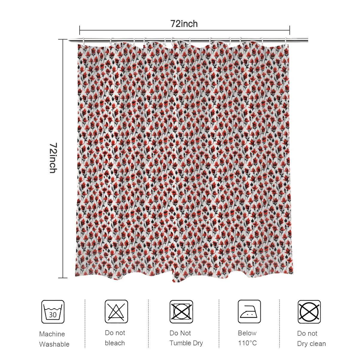 Floral Fire Bathroom Four-Piece Set(Shower Curtain + Toilet Cover Mat + Toilet Foot Mat + Floor Mat)| Polyester - DeRose Seasonal