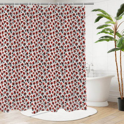 Floral Fire Bathroom Four-Piece Set(Shower Curtain + Toilet Cover Mat + Toilet Foot Mat + Floor Mat)| Polyester - DeRose Seasonal