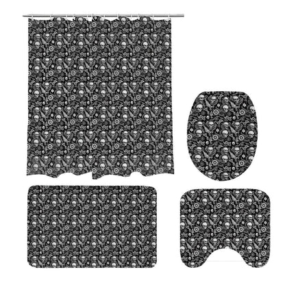 Flying Skulls Bathroom Four-Piece Set(Shower Curtain + Toilet Cover Mat + Toilet Foot Mat + Floor Mat)| Polyester - DeRose Seasonal
