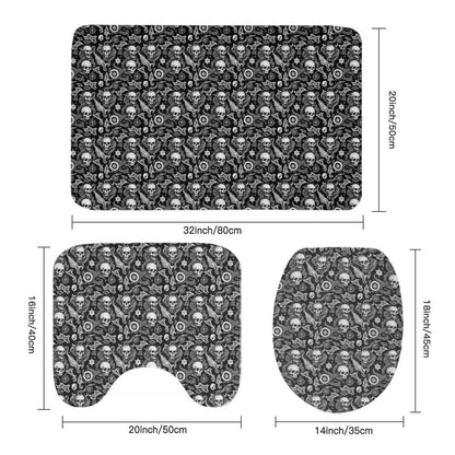 Flying Skulls Bathroom Four-Piece Set(Shower Curtain + Toilet Cover Mat + Toilet Foot Mat + Floor Mat)| Polyester - DeRose Seasonal