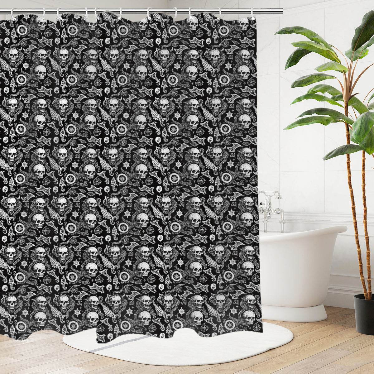 Flying Skulls Bathroom Four-Piece Set(Shower Curtain + Toilet Cover Mat + Toilet Foot Mat + Floor Mat)| Polyester - DeRose Seasonal