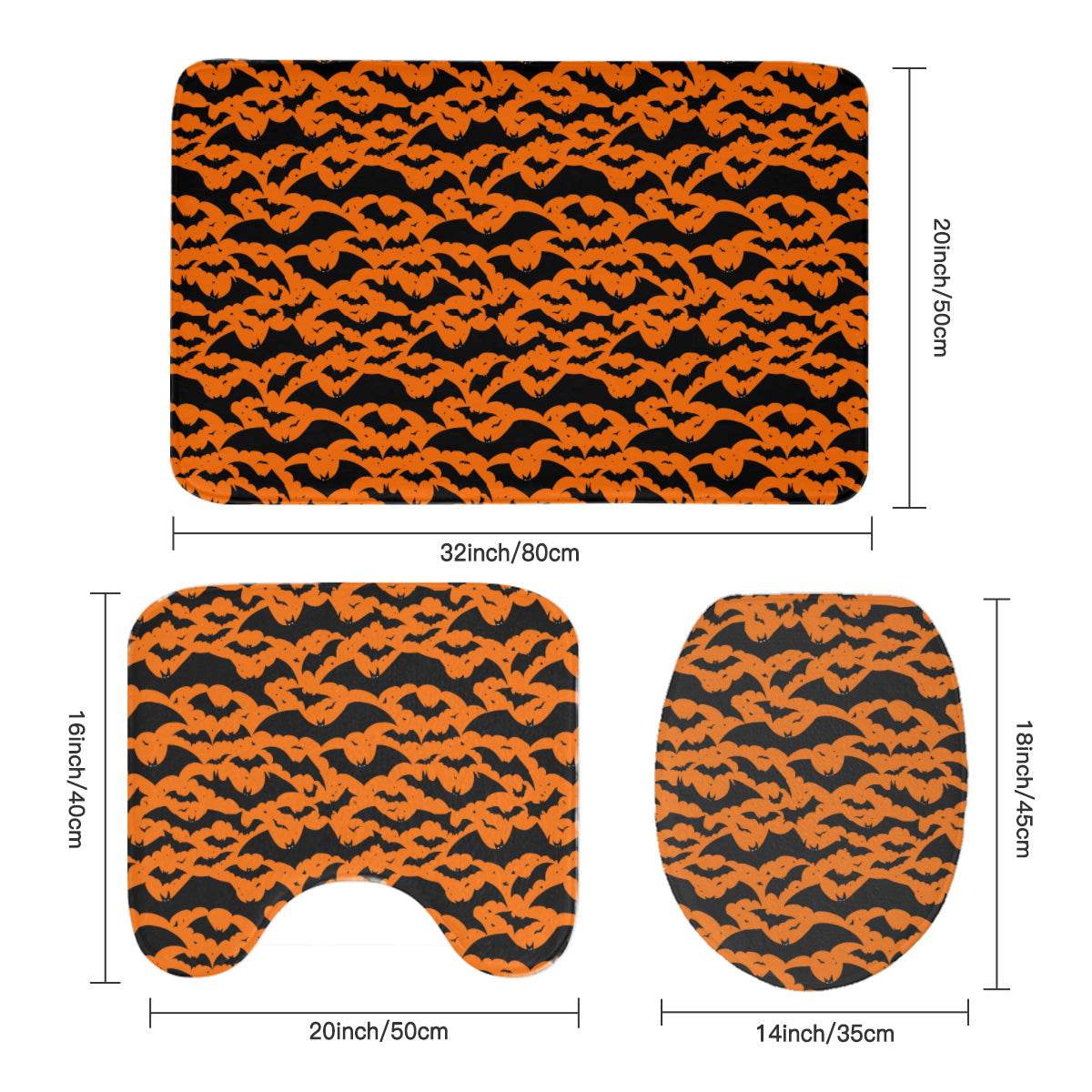Halloween Bats Bathroom Four-Piece Set(Shower Curtain + Toilet Cover Mat + Toilet Foot Mat + Floor Mat)| Polyester - DeRose Seasonal