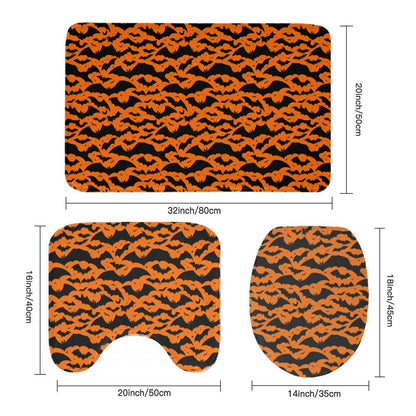 Halloween Bats Bathroom Four-Piece Set(Shower Curtain + Toilet Cover Mat + Toilet Foot Mat + Floor Mat)| Polyester - DeRose Seasonal
