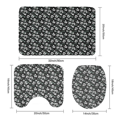 White and Green Clovers Bathroom Four-Piece Set(Shower Curtain + Toilet Cover Mat + Toilet Foot Mat + Floor Mat)| Polyester - DeRose Seasonal