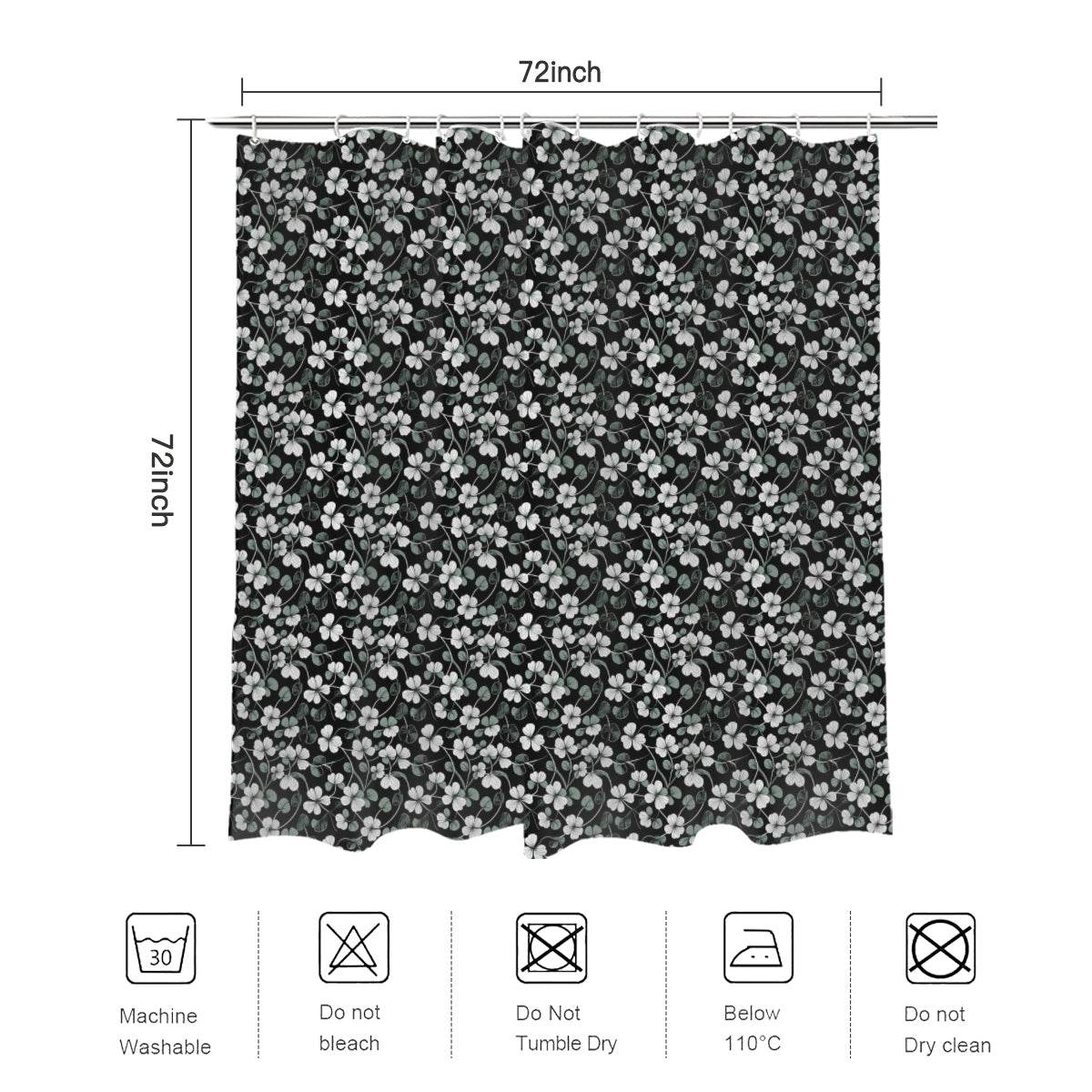 White and Green Clovers Bathroom Four-Piece Set(Shower Curtain + Toilet Cover Mat + Toilet Foot Mat + Floor Mat)| Polyester - DeRose Seasonal
