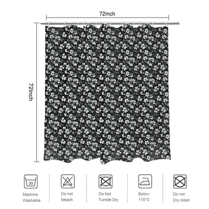 White and Green Clovers Bathroom Four-Piece Set(Shower Curtain + Toilet Cover Mat + Toilet Foot Mat + Floor Mat)| Polyester - DeRose Seasonal
