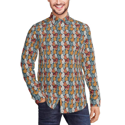 Fall Into Winter Men's Classic Long-Sleeved Button up Polyester Dress Shirt - DeRose Seasonal