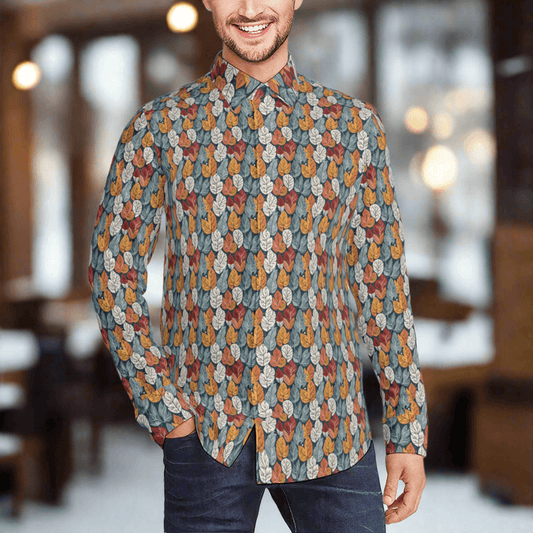Fall Into Winter Men's Classic Long-Sleeved Button up Polyester Dress Shirt - DeRose Seasonal