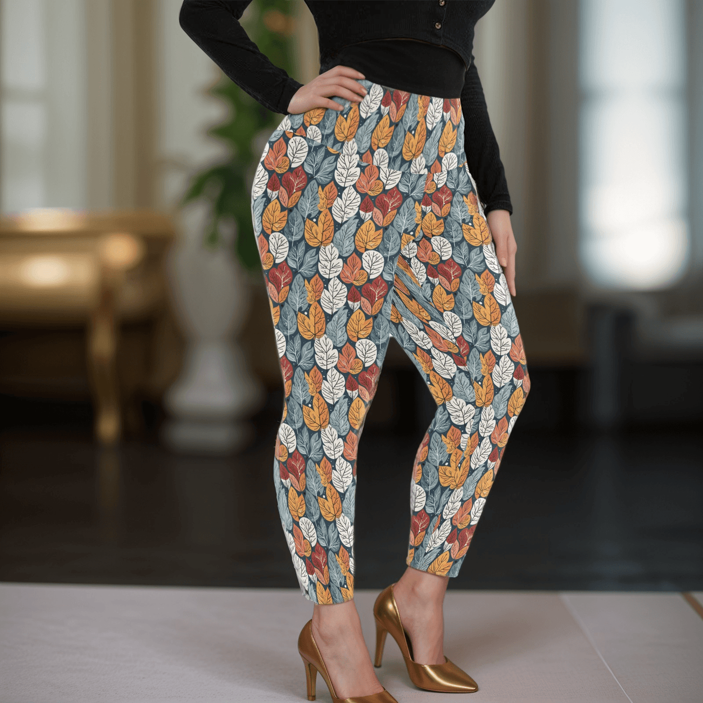 Fall into Winter Women's Plus Size High Waited Leggings Women's High Waist Leggings(Plus Size)(ModelL45) - DeRose Seasonal