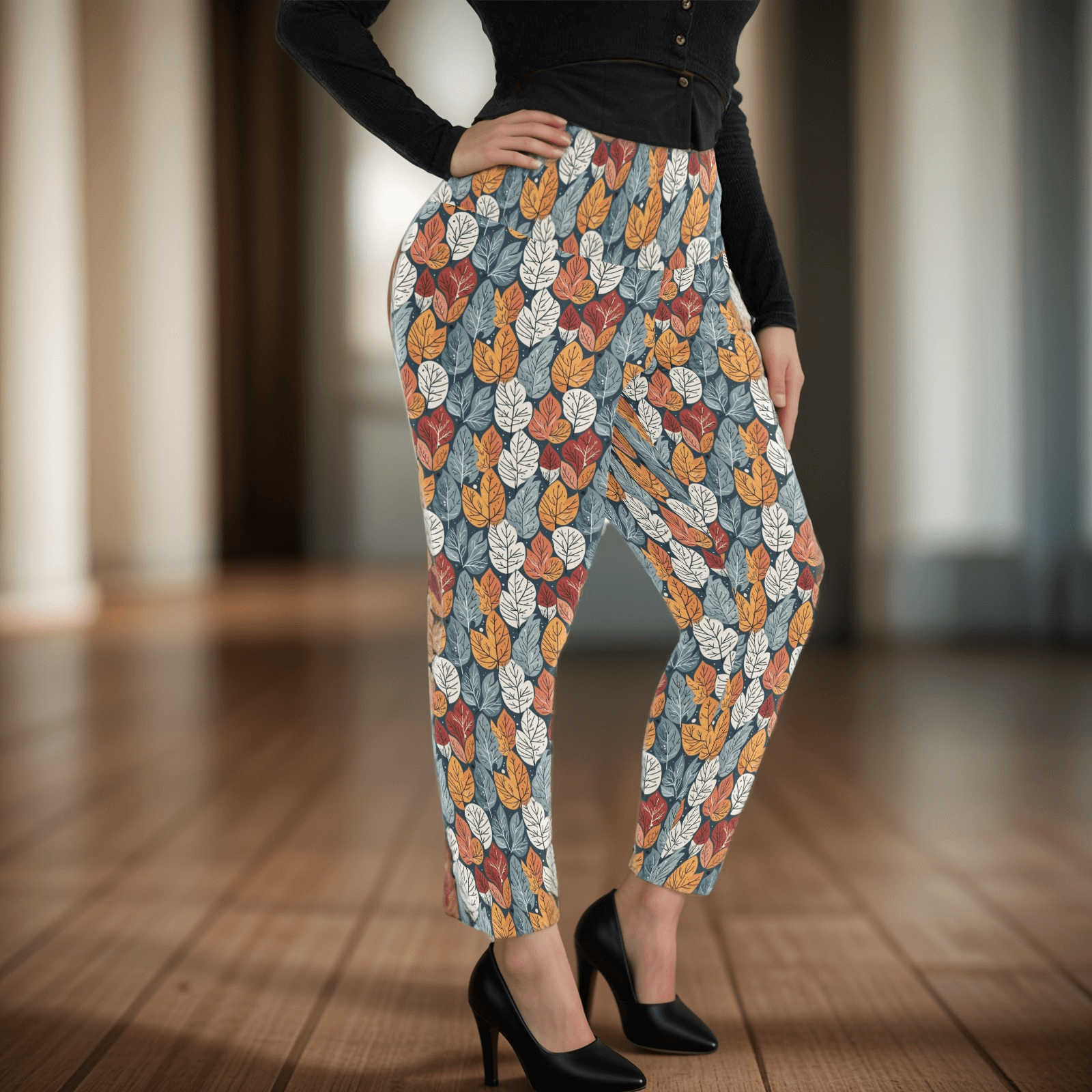 Fall into Winter Women's Plus Size High Waited Leggings Women's High Waist Leggings(Plus Size)(ModelL45) - DeRose Seasonal
