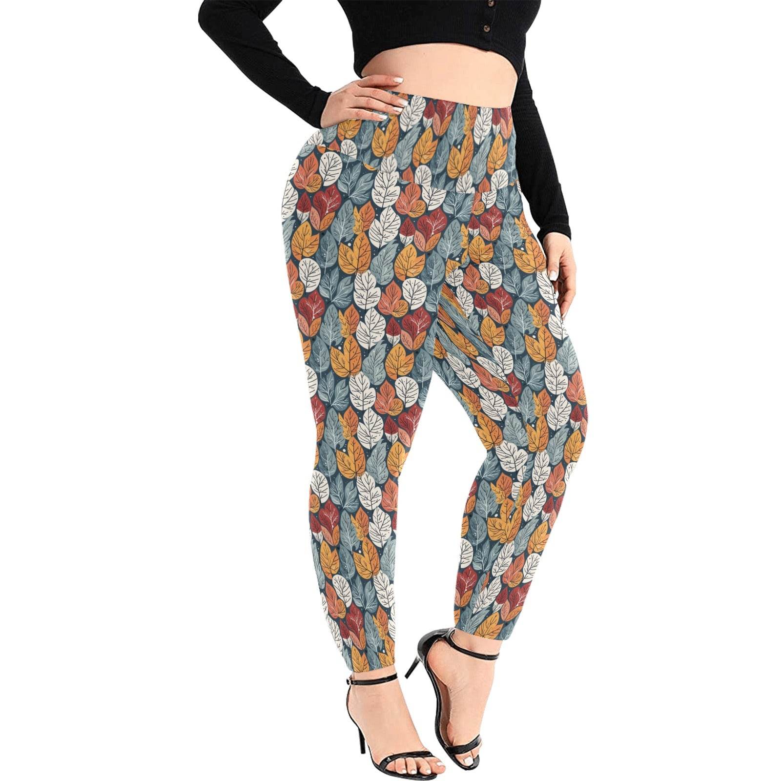 Fall into Winter Women's Plus Size High Waited Leggings Women's High Waist Leggings(Plus Size)(ModelL45) - DeRose Seasonal