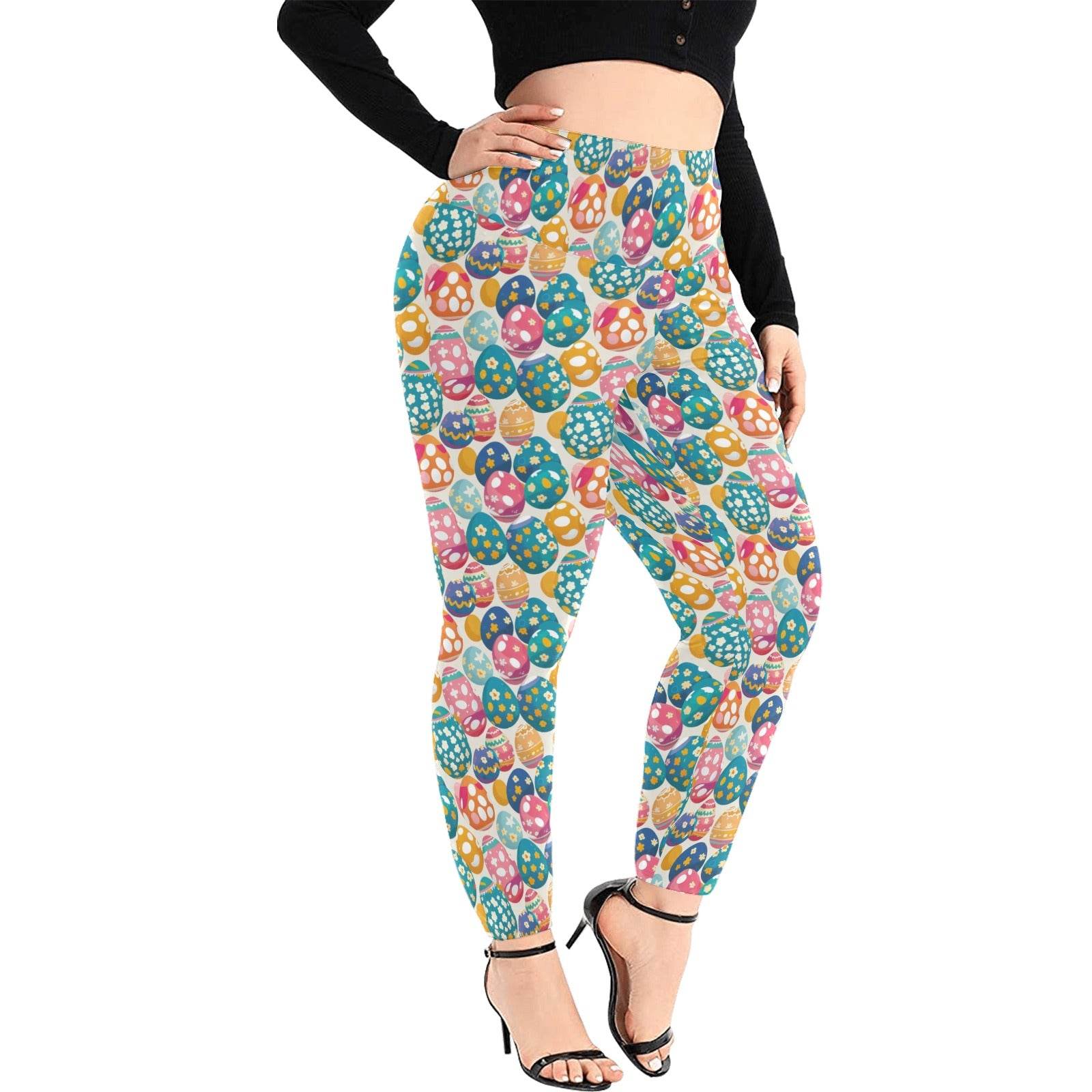 Festive Egg Women's Plus Size High Waited Leggings Women's High Waist Leggings(Plus Size)(ModelL45) - DeRose Seasonal