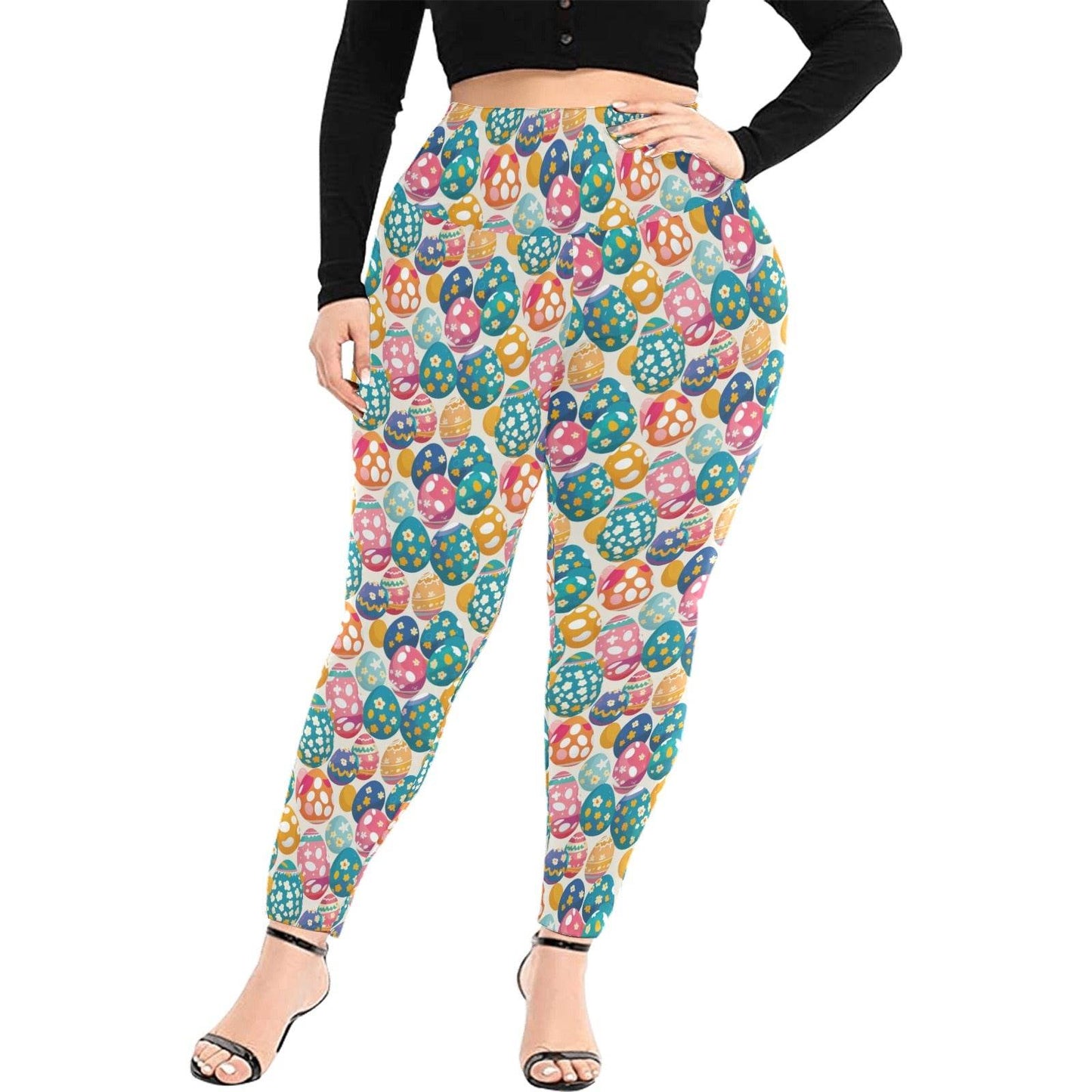 Festive Egg Women's Plus Size High Waited Leggings Women's High Waist Leggings(Plus Size)(ModelL45) - DeRose Seasonal