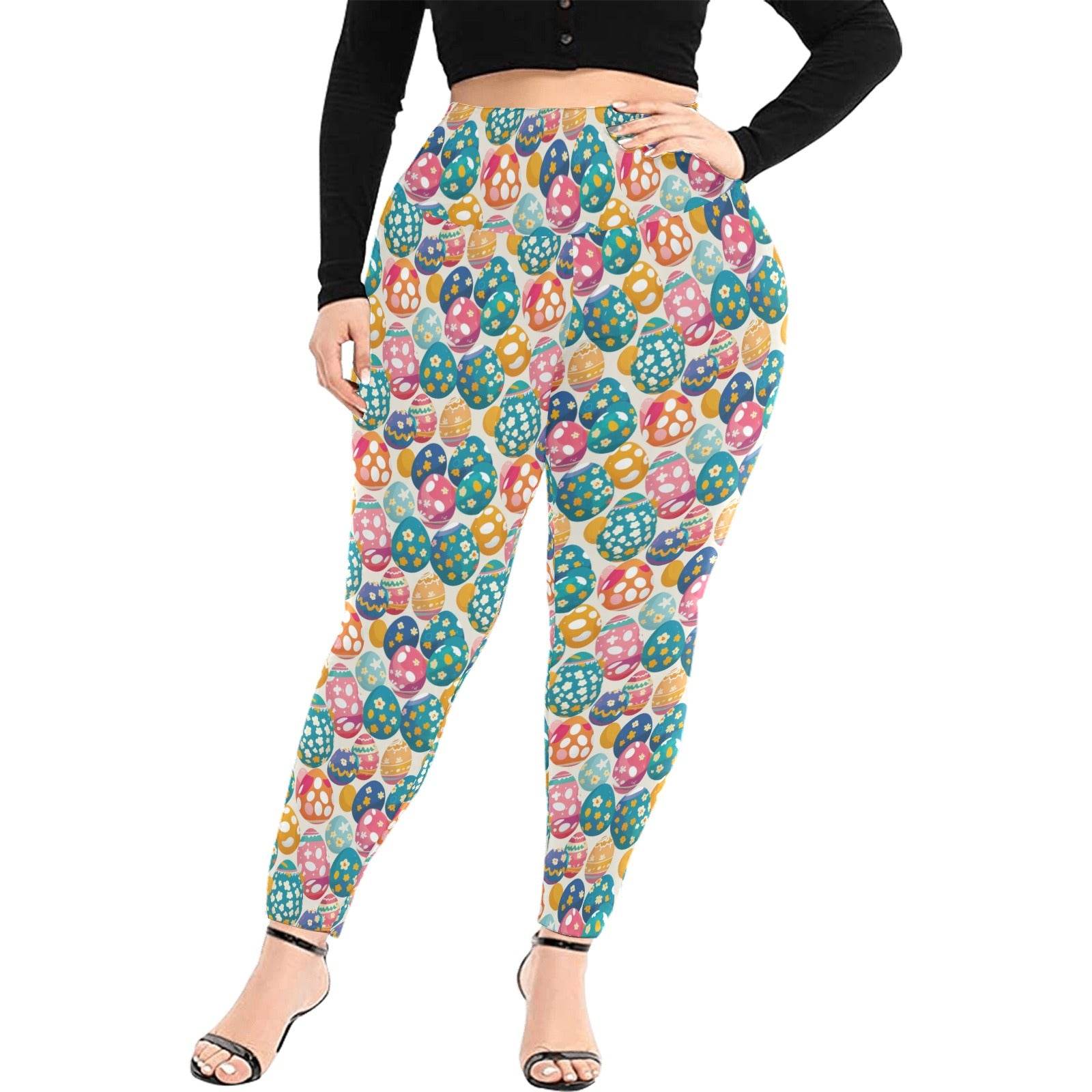 Festive Egg Women's Plus Size High Waited Leggings Women's High Waist Leggings(Plus Size)(ModelL45) - DeRose Seasonal