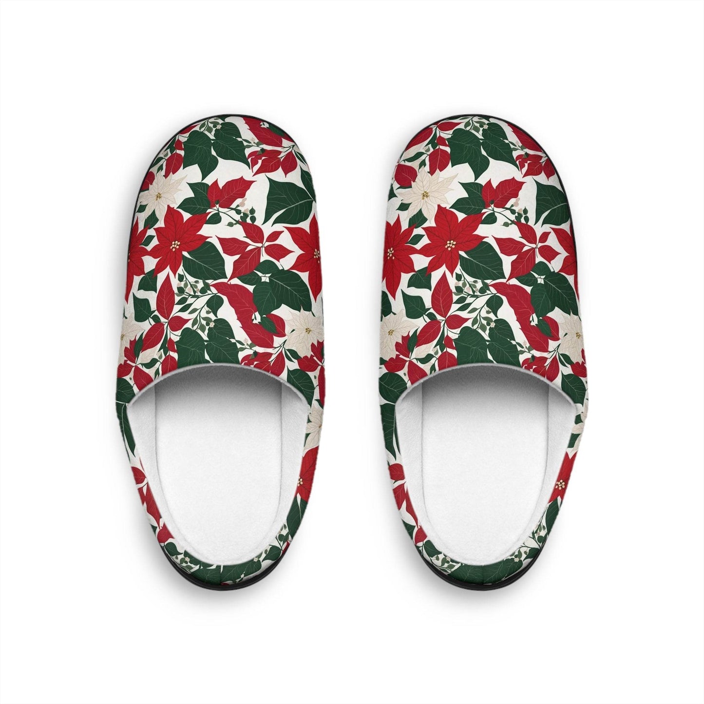 Festive Red and White Poinsettia Flower Men's Indoor Slippers - Cozy Holiday Footwear - DeRose Seasonal