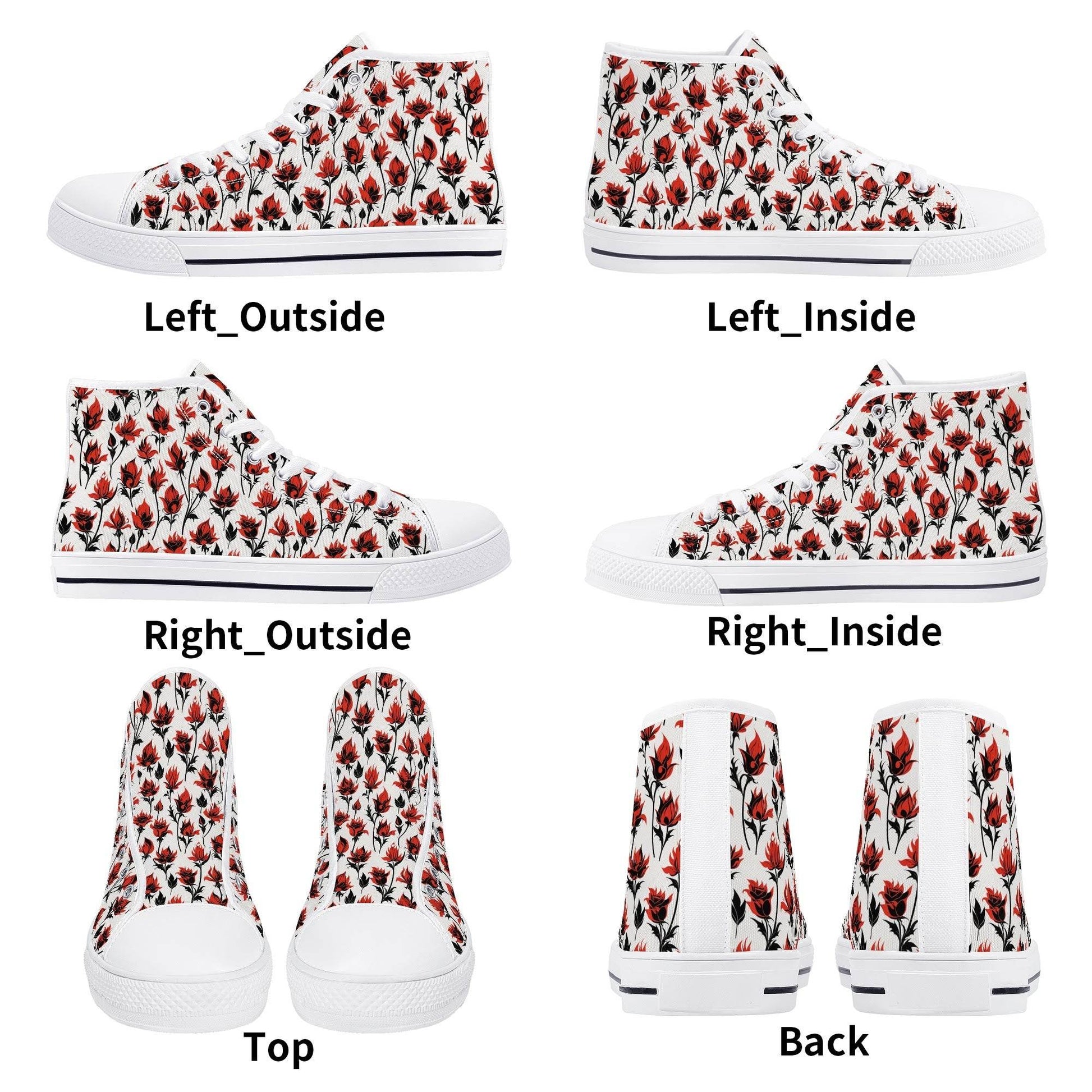 Floral Fire Rose Men's High Top Canvas Shoes - DeRose Seasonal