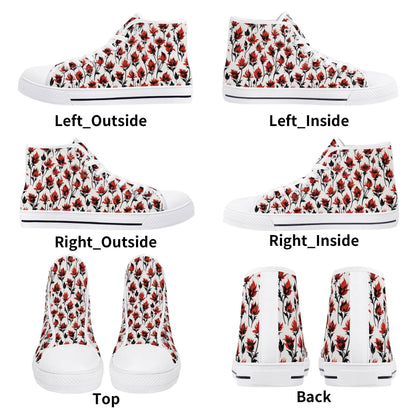 Floral Fire Rose Men's High Top Canvas Shoes - DeRose Seasonal